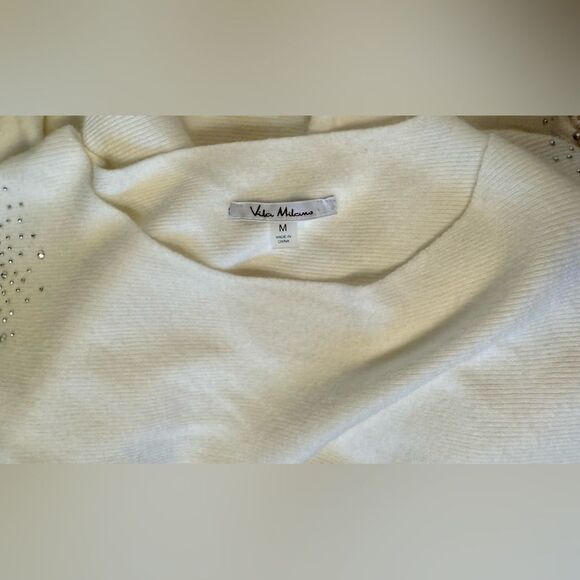 Vila Milano White Mixed Media Sweater Dolman Sleeves Sequins Size Medium - Picture 4 of 7